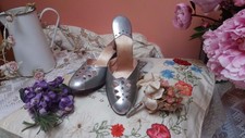 Vintage Art Deco Ladies Shoes 1930s Silver Ice Blue Small Mules Leather Sole Usa