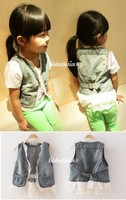 NEW Fashion Baby Toddler Girls Denim + Lace Vest Jacket Outerwear 3T-8T 4 Szes