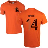 Johan Cruyff 14 T-Shirt - 70's Dutch Legend Ajax Holland Football Fan Mens Top