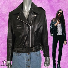 Vintage 70s Black Leather Motorcycle Jacket Coat Fringe M L 14