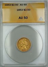 1853 $2.50 Liberty Quarter Eagle Gold Coin Anacs Au-50
