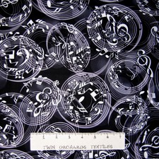 That's Jazz Fabric - Music Note Swirl on Black - Benartex Kanvas Studio YARD