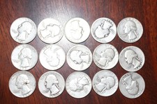 LOT OF 15 WASHINGTON QUARTERS 90% SILVER 1935 - 1964 MIXED