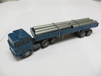 Wiking HO 518/4 Magirus 235 D Pritschenlastzug azurblau mit Röhrenladung