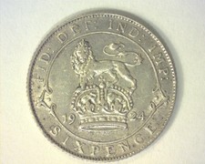 Great Britain 1924 Six Pence .0455 Asw Km815a.1 Extremely Fine ~ R2036