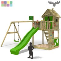FATMOOSE HappyHome Hot XXL Spielturm Baumhaus Kletterturm Schaukel Rutsche Holz
