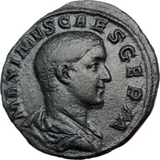 MAXIMUS Caesar under Maximinus 236AD Sestertius Ancient Roman Coin NGC XF i58222