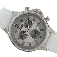 Misaki Damen Uhr Chrono QCRWGAMMA-L Lederband weiss Zyrkonia 