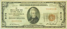 1929 $20 Dollar National Currency Note San Fran Vf