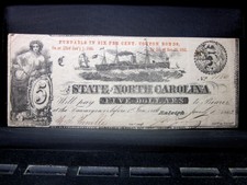 1863 $5 State North Carolina ✪ Xf Extra Fine ✪ Cr-124 Confederate ◢Edelmans◣