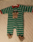 NWT! Green and Gray Striped Christmas Sleeper - Reindeer, Size: Newborn