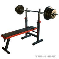 TrainHard Hantelbank Combo zusammklappbar mit Gewichten Langhantel 75kg o. 85kg