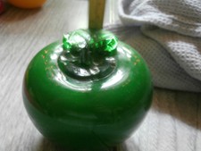 Vintage Art Glass Green Apple Green Applied Stem and Leaf