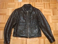 Vintage 70' Unknown Jet Black Motorcycle Leather Jacket Sz 44