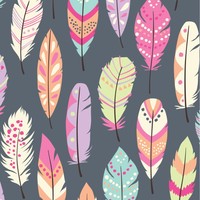 Jersey " Sweet Feather " bunte Federn auf grau - Eigenproduktion - Emmilove