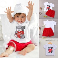 2016 Baby Boy Short Sleeve Outfits Cartoon Cotton Tops+Pants 2pcs Clothes Set