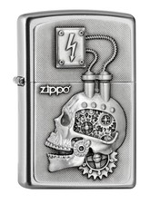 ZIPPO "POWER ENGINE SKULL HEAD" SATIN FINISH EMBLEM LIGHTER * NEW in BOX *