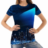 Neu blau Planet New York City Skyline Damen T-Shirt Tee Gr. S M L XL 2XL