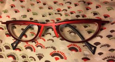 Vtg Unique Red Metal w/ Plastic Eyeglasses Frame Cat Eye Glasses Reading Reader