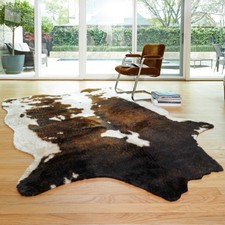 rawhide brown white cow rug floor area home decor accent