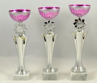 3er Serie Pokale Silber/Pink 28 - 26 cm inkl. Gravur und Emblem E91