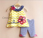 Baby Toddler Children Girls Clothes New Yellow Striped Tops+Pants Sets Outfits