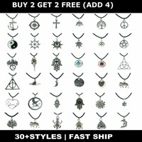 Black Real Leather Cord Choker Charm Necklace Pendant Retro Hippy Tibetan Silver