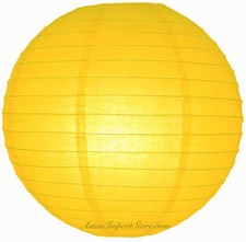 14" Yellow Round Paper Lantern, Even Ribbing, Hanging