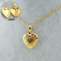 HALSKETTE ALLAH HERZ ANHÄNGER ISLAM MEDAILLON GOLD VERGOLDET KORAN FOTO MUSLIME