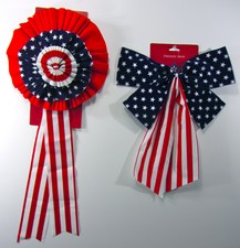 4TH OF JULY USA Patriotic BOW (SET OF 2) Bows Red White Blue Stars Stripes Decor