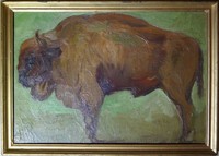 Robert Wosak, Wisent im Frankfurter Zoo, 1908, Öl auf Holz