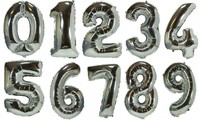 Folienballon / Luftballon Zahl/Zahlen zur Auswahl 0 - 9,  ca. 60 cm groß, silber