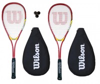 2 x Wilson Hyper Team 300 Squashschläger Set mit 3 Squashbälle
