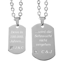 Partner-Gravur-Anhänger Kettenanhänger  Dog Tag mit Zirkonia silberfarben
