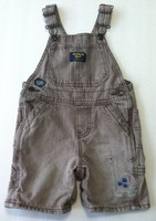 Osh Kosh B'Gosh Overalls Shortalls 18 Months 18 M Beige Tan Denim Dinosaur Boys