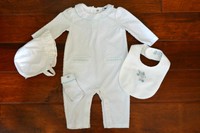 Janie and Jack Baby Girl's Onepice Bird Outfit White, Blue 3-6m Hat, Bib, Socks