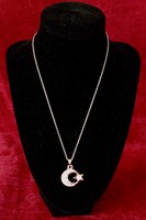 Ayyildiz Silberne Türkei Kette Kolye mit Strass Steine Türkiye Bayrak Bozkurt 