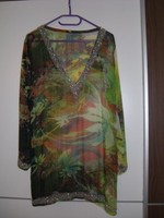 Farbenfrohe Damen Tunika Longbluse Gr. XXL  mit GLITZER  ANSEHEN