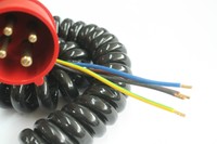 TBS - Spiralkabel PUR 4G1,5 schwarz / 2 Meter mit CEE-Stecker und AEH SP-008