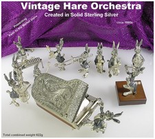 Vintage 1990s Solid Silver Novelty Hare Orchestra / Band 11 pce + instruments