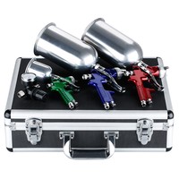 3x HVLP Pistole Spritzpistole Lackierpistole Farbsprühpistole 1,4 + 1,4 + 0.8mm