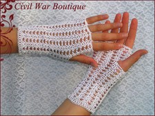 1800's Civil War Victorian Bridal Party White Handmade gloves Pearls Size S M L