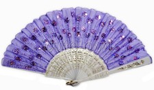 Peacock Shining Sequins Hand Fan Bead purple Fabric Cloth Plastic wedding gift