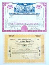 Lot of 2 1926 & 1964 Stock Certificates Pan Am World Airways & National Tea Co.