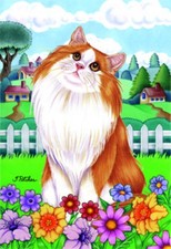 Large Indoor/Outdoor Spring Flag - Orange & White Norwegian Forest Cat 76004 Tp