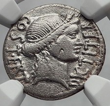 JULIUS CAESAR - NGC Certified VF Ancient Silver Roman Coin THAPSUS Battle i60151