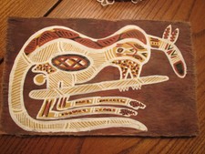 Vintage Australian Aboriginal Bark Painting Kandarik Kangaroo Man Folk Art