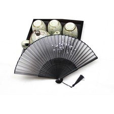 Hot Sale Black Folding Hand Held Fan Silk Bamboo Butterfly Flower Pocket Fan B19