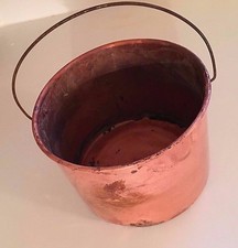 Vintage SOLID COPPER BUCKET with BRASS HANDLE 5" Tall x 6 1/2" Across
