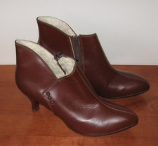 80's Low Cut Leather boots with side Zippers and Button Trim New size 8